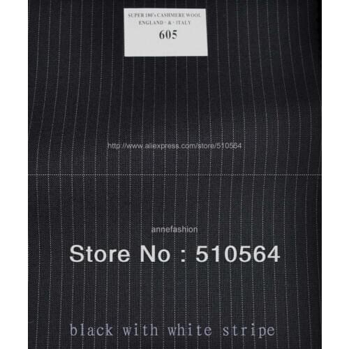 Free shipping 150s 100% worsted wool Custom made suit Men black with white stripe Suit( jacket + pant + vest )