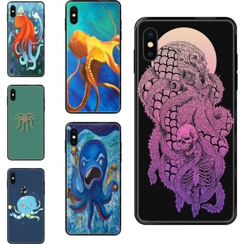 Black Soft TPU Cell Phone Cover Case Yeni Funny Cartoon Octopus Fundas For Xiaomi Redmi 3S 4X 4A 5 5A 6 6A 7 7A 8 8A 8T 9 9A
