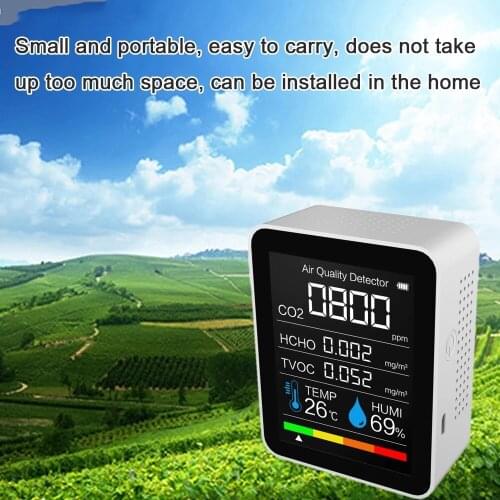 5 in 1 CO2 Meter Digital Temperature Humidity Sensor Tester Air Quality Monitor Carbon Dioxide TVOC Formaldehyde HCHO Detecto