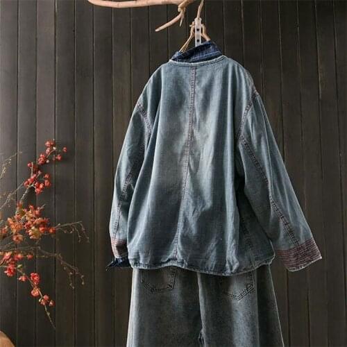 Denim Jackets Casaco Feminino New Arrival Arts Style Autumn Women Long Sleeve Loose Short Coats Vintage Patchwork Cotton