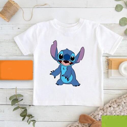 Fashion T Shirt Kid Short Sleeve Disney Lilo & Stitch Series Pattern Kawaii Children T-shirts Harajuku Dropship Print Tees White