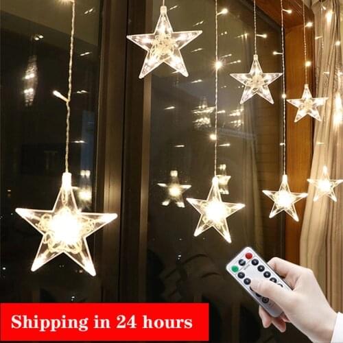 Fairy Lights LED Christmas Garland Curtain Star String light 2.5M Indoor For New Year Bedroom Home Party Ramadan Wedding Decor