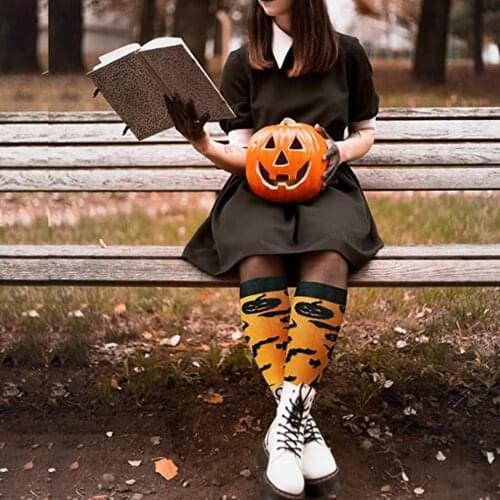 Unisex Halloween Sports Stockings Adults Skull/Owl Print Knee-high Compression Stockings for Running Cycling