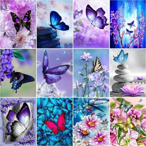 HUACAN Full Square Diamond Painting Butterfly Art Kits Diamond Embroidery Animal Cross Stitch 5D DIY Mosaic Handmade Gift