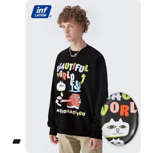 INFLATION Cool Oversized Sweatshirts Men Pullovers 2021 Fashion Black Hip Hop Sweatshirts Couple Cartoon Graphic Sweatshirts