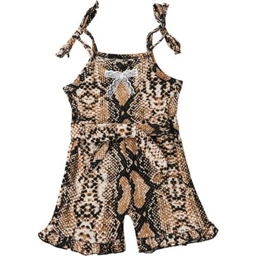 New Girl’s Snake Skin Pattern One-piece Jumpsuit, Sleeveless Flared Pants Lace-up Sling Bodysuit for Summer