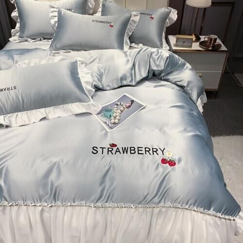 Luxury Gray Washed Silk Embroidery Lace Series Bedding Set European Style Duvet Cover Bed Sheet Quilt Cover Pillowcase