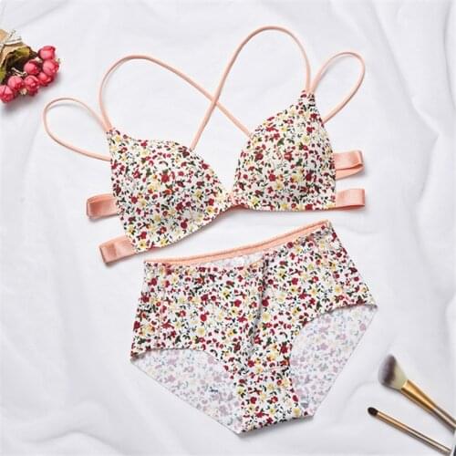 Sexy Bra Set Front Closure Floral Print Push-up Underwear Lingerie Beauty Back Wireless Bralette Seamless Lenceria Panties Set