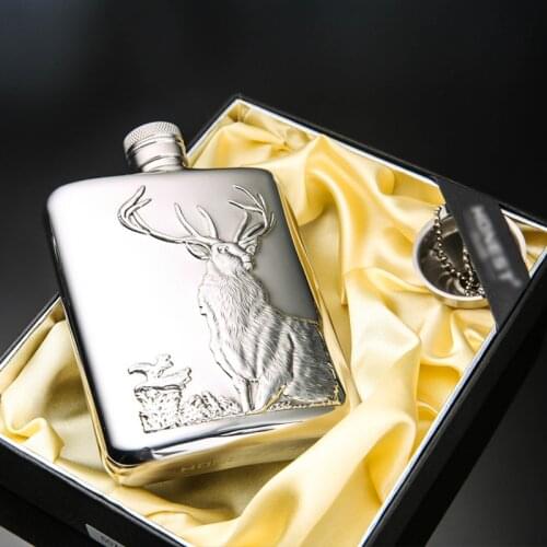 Flagon Elk Pattern Whiskey Wine Pot Portable Flask 6Oz Stainless Steel Hip Flask Liquor Alcohol Cap Travel Tour Drinkware+Funnel