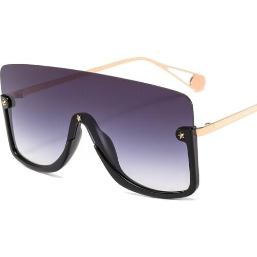 Fashion Brand Designer Black Eyewear Rivet Rimless Big Flat Top Frame UV400 Sunglasses AS062