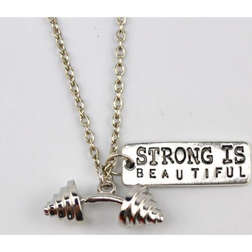 Fashion Design Unisex Sporty Necklace Cute Barbell And Fitness Suitable Words Written In Plate Pendant Zinc Alloy Dropshipping