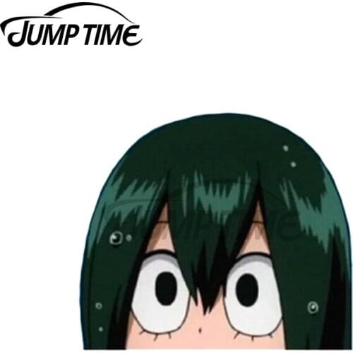 Jump Time 13 x 6.3cm For Tsuyu Asui Peeker Car Stickers Waterproof Personality Bumper Trunk VAN SUV Surfboard Decal Decoration