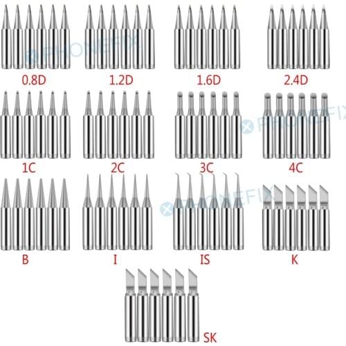 5pcs Lead-free Solder Iron Tip I/B/K/2.4D/3C 900M Pure Copper Welding Head BGA Soldering Tools for 936 852d+ 909D Rework Station