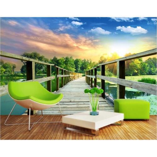 WDBH custom mural 3d photo wallpaper Forest Lake Wood Bridge Corridor 3D Landscape deco 3d wall murals wallpaper for living room
