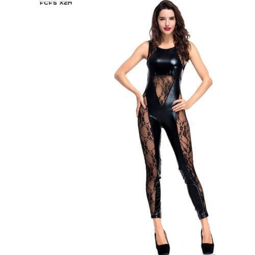 New Black Sexy Lingerie Faux Leather Adult Women Pole dancing uniform Cosplays Nightclub dance Bar Costumes Carnival party dress