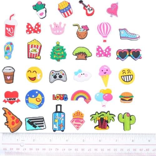 Novel Cute PVC Shoe Charms Accessories Tree Balloon Hamburge Shoes Buckle Decorations fit Croc JIBZ Kids X-mas Party Gifts