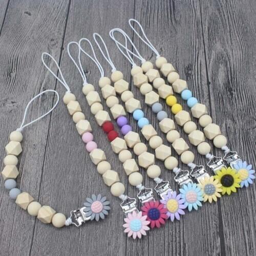 New Silicone and Sunflower Pacifier Clip Dummy Clip Gift Cute Soother Chains baby Teething Toy Infant Soother Nipple Strap Chain