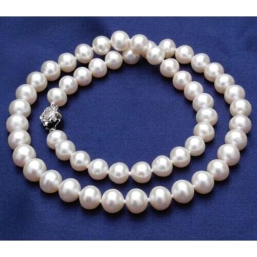 7-8mm 18", AAA Akoya Natural White Pearl Necklace 925Silver
