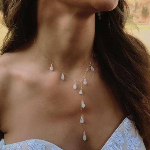 Tocona Luxurious Water Drop Crystal Stone Pendant Necklace for Women Gold Long Chain Chokcer Party Wedding Jewelry 13382