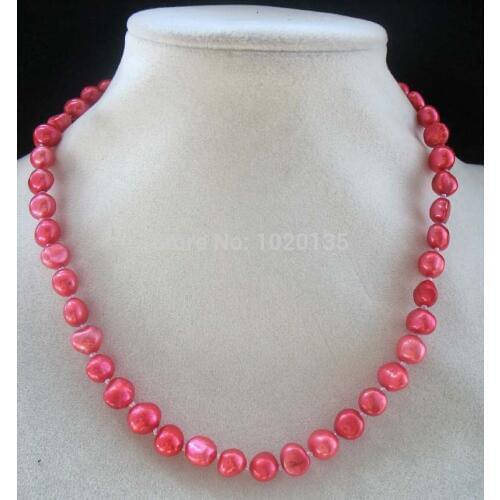 Freshwater pearl pink red baroque nature necklace 16inch FPPJ 8-9mm wholesale beads
