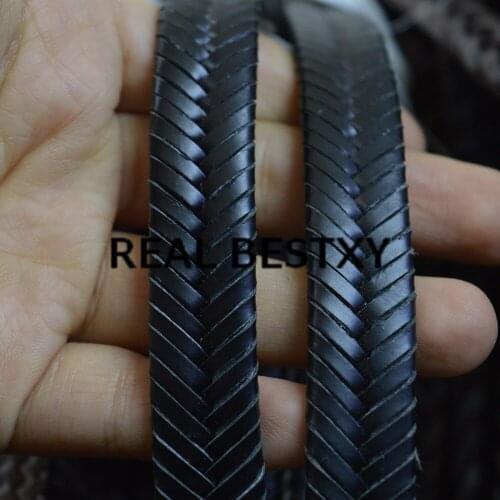 REAL BESTXY 50m/lot 9*4mm black wide leather straps braided flat wide leather straps wide leather strings with patterns on