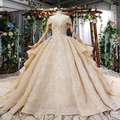 Luxury Heavy Gown Wedding Dress Off The Shoulder Lace Bridal Gowns Beading Crystals Sequined Pleat Wedding Gowns For Bride