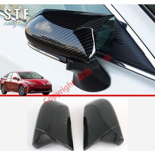 Carbon Fiber Style Side Mirror Cover Trim For Toyota Prius 2018 2019 2020