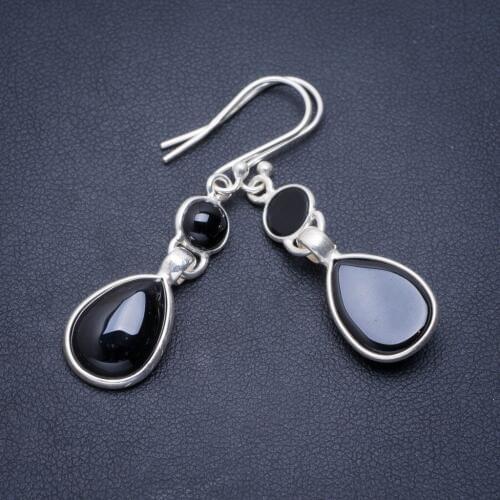 Natural Black Onyx Handmade Unique 925 Sterling Silver Earrings 1.75" A1367