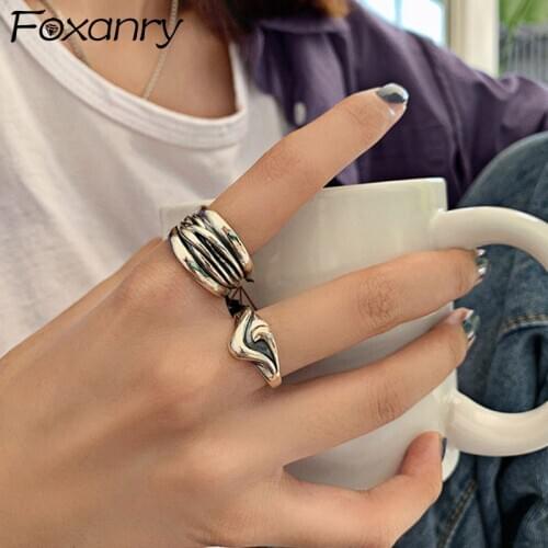 Foxanry Vintage Punk 925 Sterling Silver Rings Fashion Simple Chain Multilayer Geometric Weaving Party Jewelry Gifts for Women