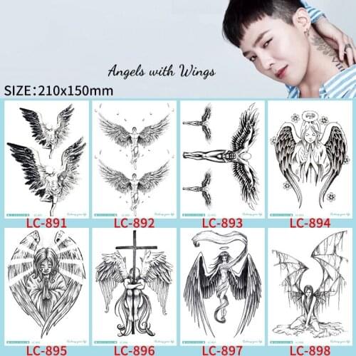 8pc/Lot Fallen Angel Wings Temporary Tattoo Sticker Men Women Waterproof Personality Fashion Fake Tattoo Arm Neck Tattoo Sticker