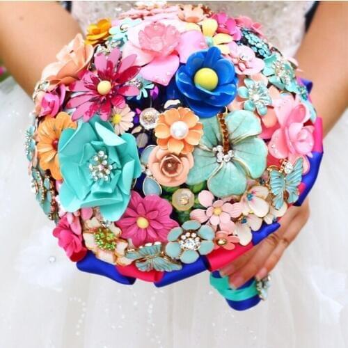 Handmade Top Quality Metal Flowers Brooch Jewelry Bride Bridal Wedding Bouquet Floral countryside style Bouquets