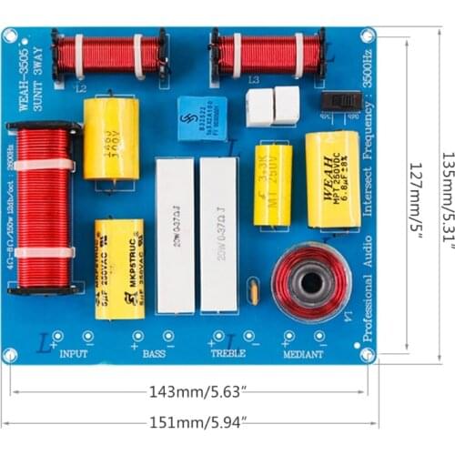 Weah-3505 300w Speaker Frequency Divider 3 Way Crossover Filters with Adjustable Treble Bass