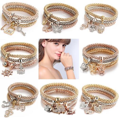 Yobest 3Pcs Popcorn Owl Heart Anchor Musical Note Bracelet Tree of Life Charm Bracelets For Women Feminina Boy & Girl Jewelry