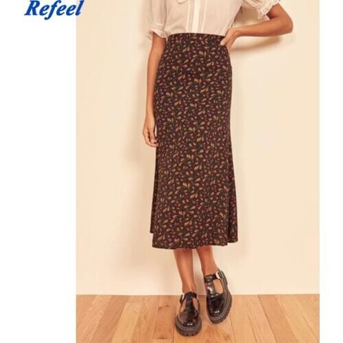 Vintage Long Flower Print Women Skirts Casual Slim Retro A-Line Midi Skirt holiday Ladies femme vestidos