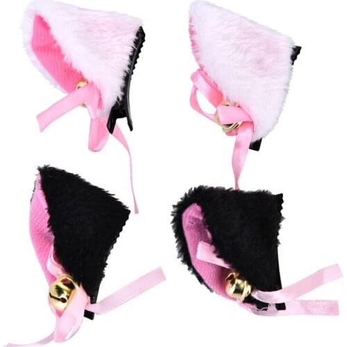 2Pcs/Lot White Black Cat Ears With Bell Hair Clip Cosplay Party Fox Long Fur Costume Hair Clip Halloween Gift Hair Accessory