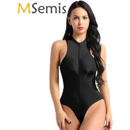 Womens Swimsuits See Through Lingerie High Cut Sheer Swimwear Zippered Crotch Thong Leotard Bodysuit Transparents Swimming Suit