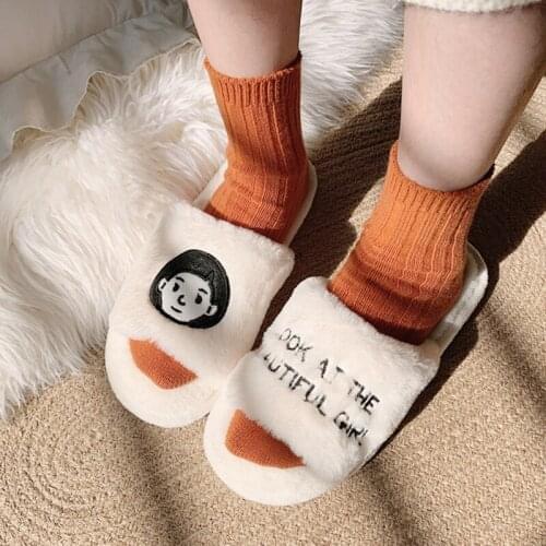Womens Winter Slipper Korean Style Cartoon Anime Home Plush Slippers Cozy Soft Couple Shoes Non-slip Warm House Cotton Slippers