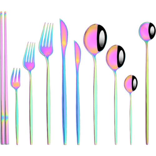 1pc Flatwar Fork Knife Spoon Set Cutlery Tableware Dinning Rainbow Table Steel Kitchen Complete Dinner Set for Dropshipping
