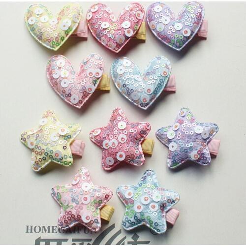 100pc/lot Hot Pink with Shining Sequin Star Kid Hairpin Bigger Round Glitter Star Heart Hair Girl Hair Barrette Purple Hair Clip