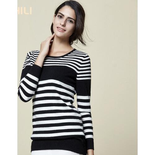 2017 cashmere sweater womens stripe pullover long-sleeve o-neck cashmere basic sweater