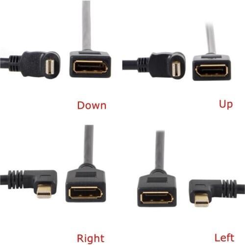 25CM Standard DP DisplayPort Female to Right Left Up Down Angled Mini DP DisplayPort 90 Degree Cable for Displays Monitors