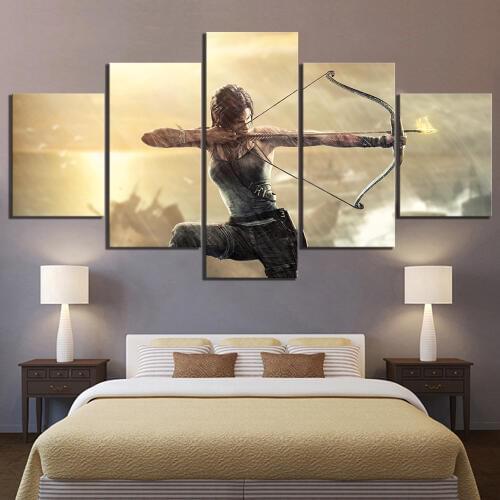 5 Piece Game Poster Paintings Tomb Raider Lara Croft Pictures Canvas Paintings Wall Art for Home Decor