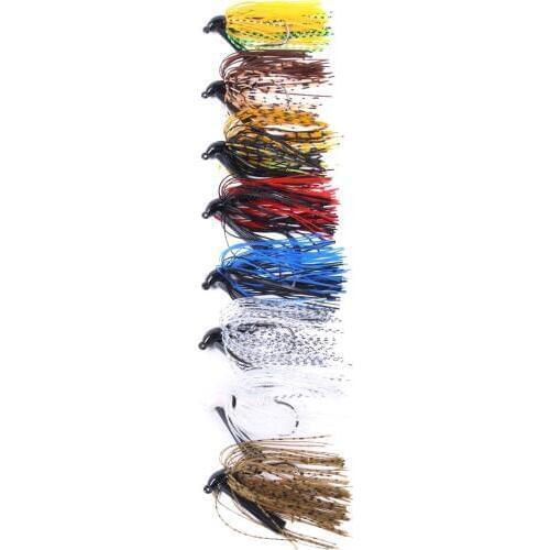 8Pcs/Lot 10g Bass Fishing Jigs Mix Color Rubber Skirt Lure Swim Buzz Metal Lead Jig Heads Hooks Skirt Fishing Lures