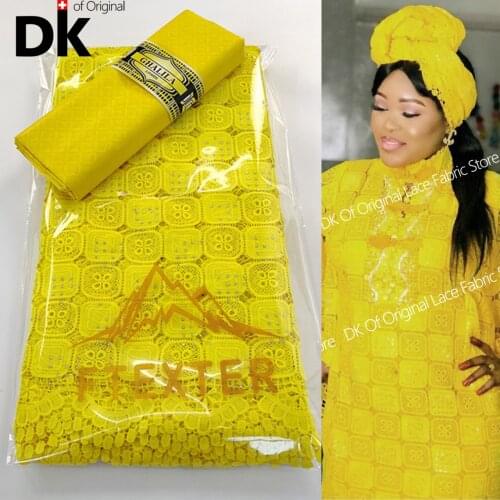 2.5+2.5 Yards Africa Metallic Embroidered Venise Lace Trim Bazin Riche Fabric And Swiss Voile Lace For DIY Wedding Dress Sewing