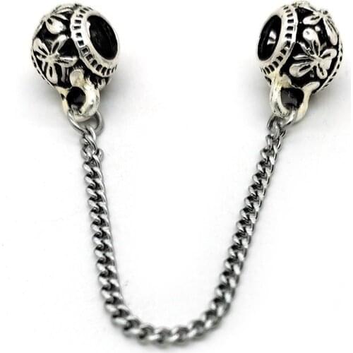 Free shipping 30pcs/lot big hole antique metal loose beads with chain fit European bracelet jewelry DIY