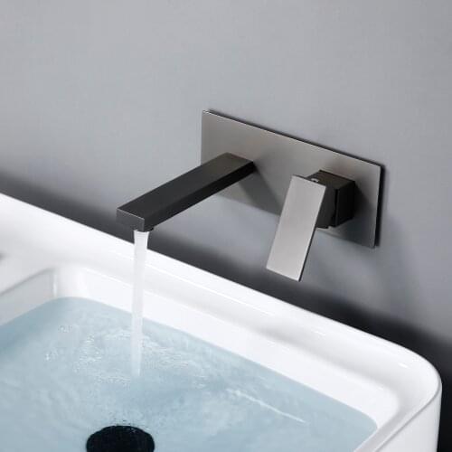 Free Shipping Bath Brass Basin Faucet Wall Mounted Mixer Tap Hot And Cold Sink Bathroom Kitchen Brushed Grey Wall Mounted
