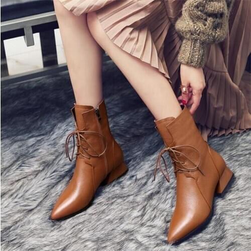 Pointed Toe Ankle Boots for Women Low Heel Leather Fashion Cowboy Boots Femme Trend Shoes Chunky Heels Comfy Leather Woman Boots