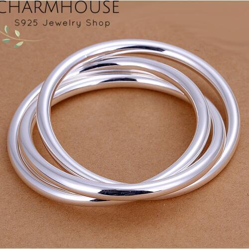Pure Silver 925 Bangles for Women 3 Big Round Loops Bracelet & Bangles Wristand Pulseira Femme Wedding Bridal Jewelry Accessorie