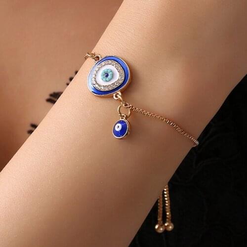 Blue Crystal Eye Bracelets Handmade Gold Chains Lucky Jewelry