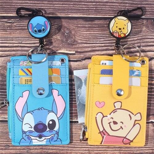 Disney Stitch bear Shield holder campus card meal card hanging neck retractable card ID card shell leather case multi-card